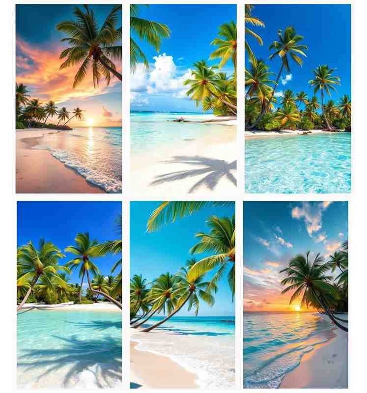 A Tropical Beach with Palm Trees – Free Wallpaper Download