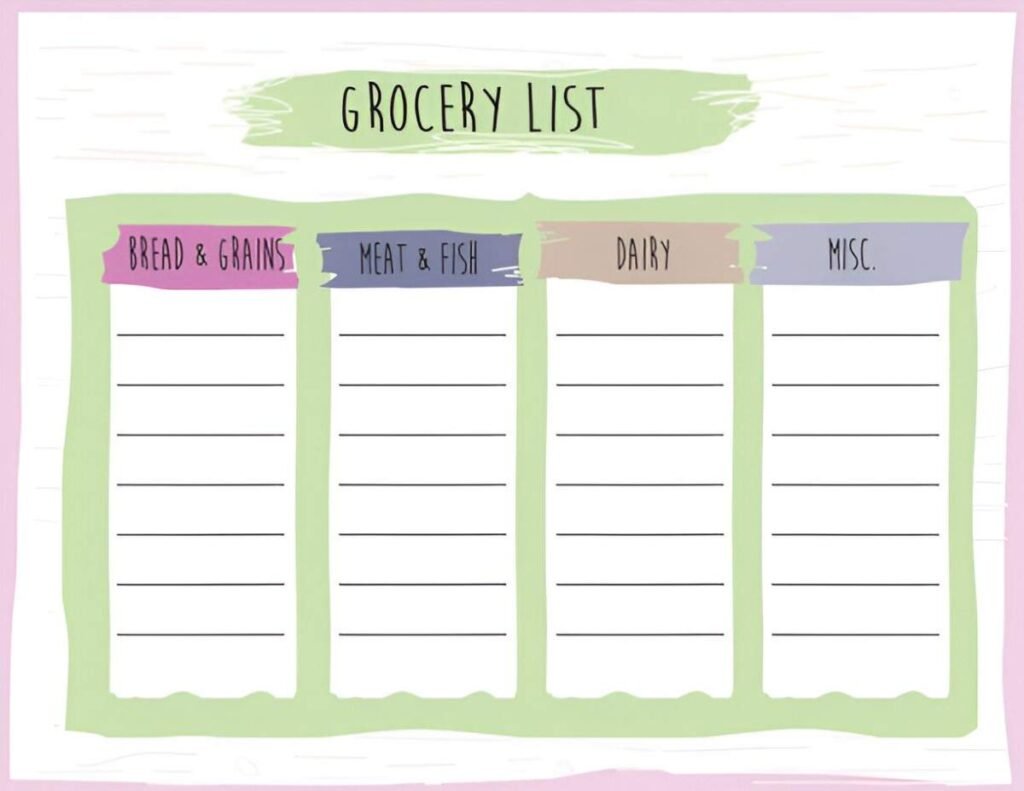Grocery List with Meals Categorized Excel Template