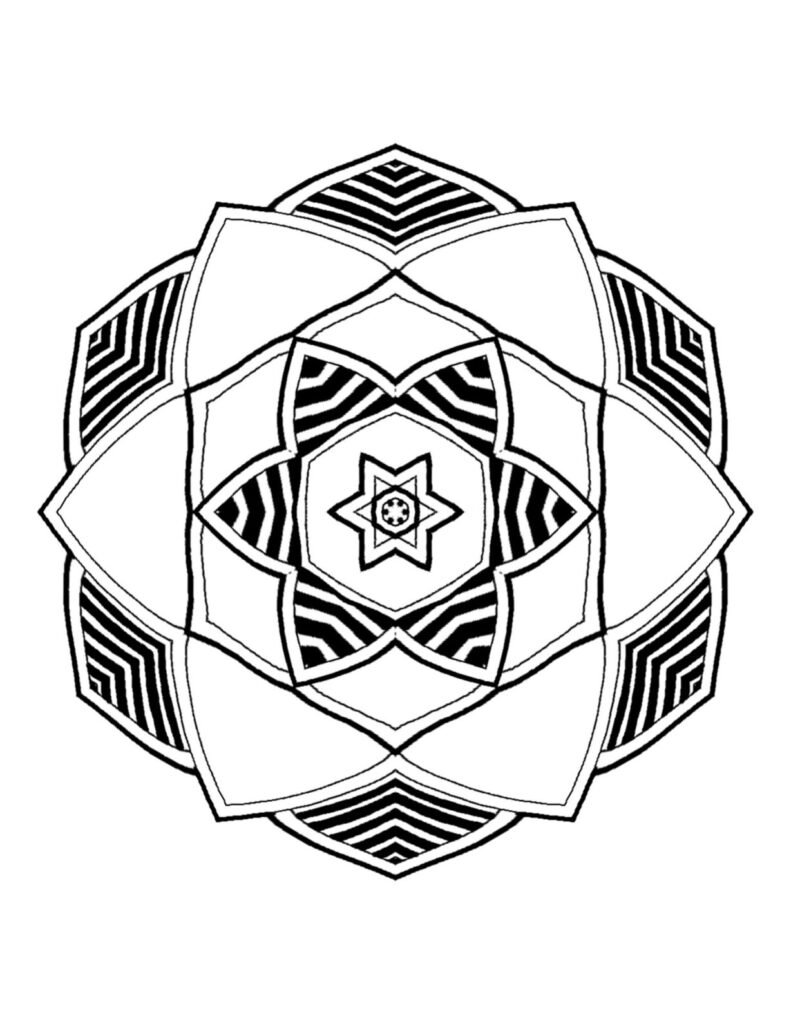 Ornate lotus flower mandala for coloring, intricate yet simple design, printable download