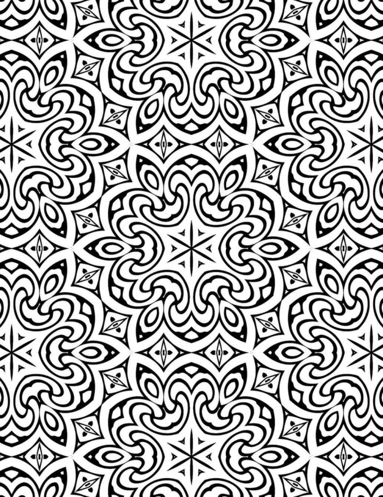 Intricate black and white baroque floral and geometric swirling mandala pattern