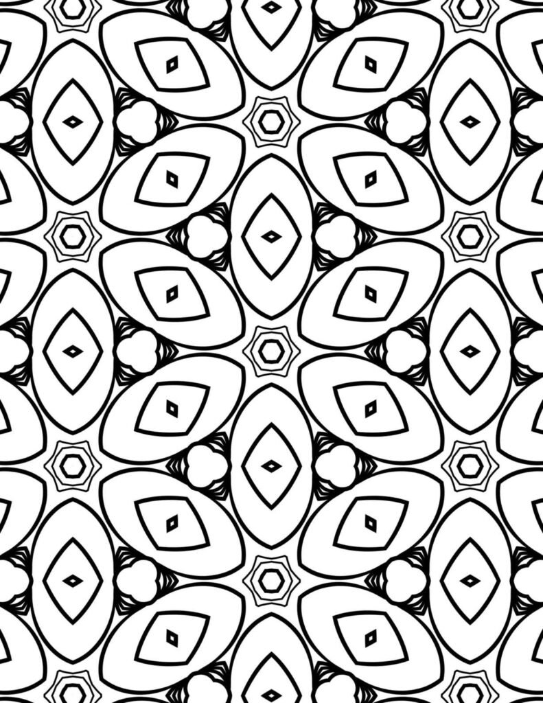 Detailed blooming petals mandala design for coloring, featuring intricate geometric patterns