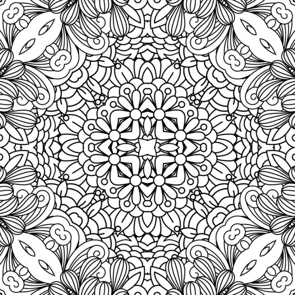 Beautiful Floral Mandala Coloring Page for Adults to Reduce Stress