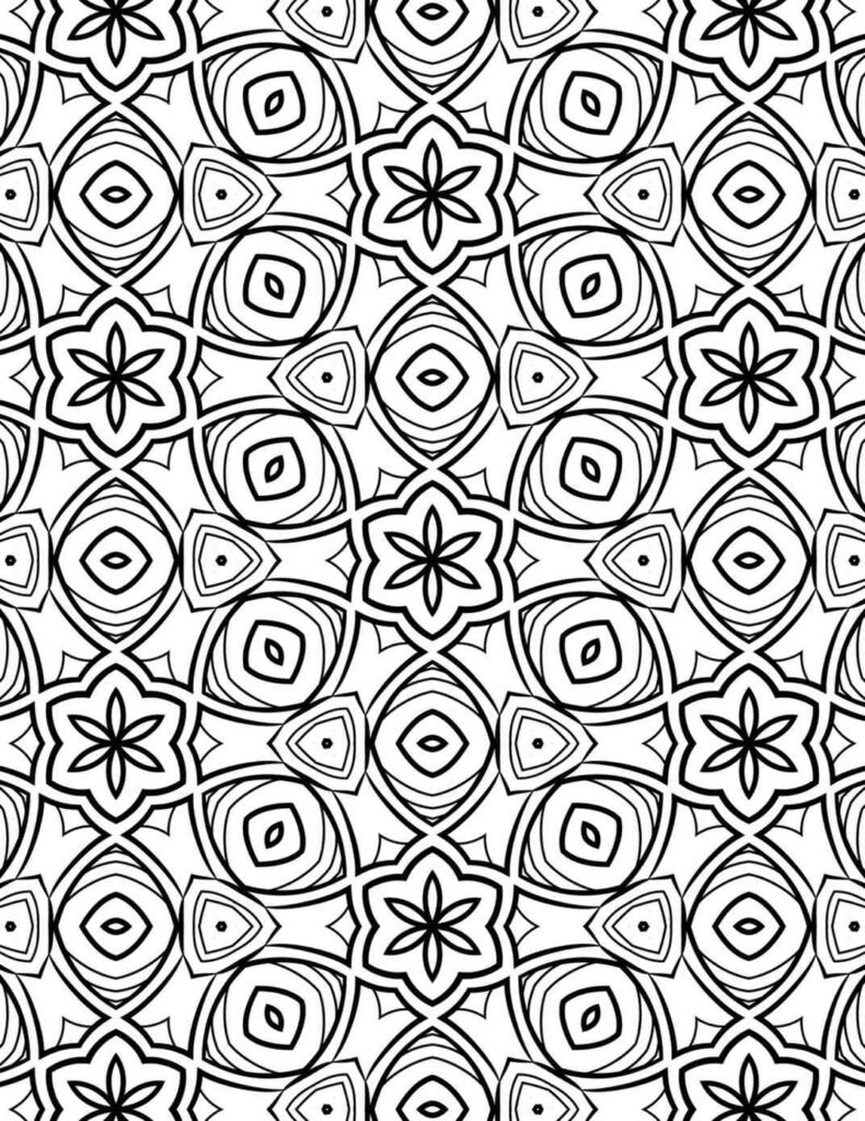 Intricate floral geometric mandala design for adult coloring pages and meditation