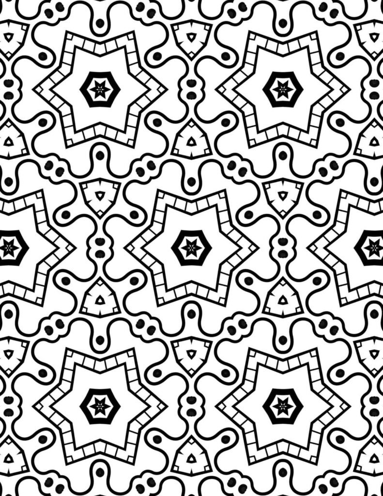 Bold star and organic connecting pattern mandala for mindful adult coloring