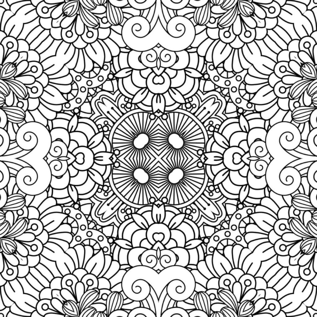 Intricate Cosmic Wheel Mandala Coloring Page for Adults, Stress Relief & Focus