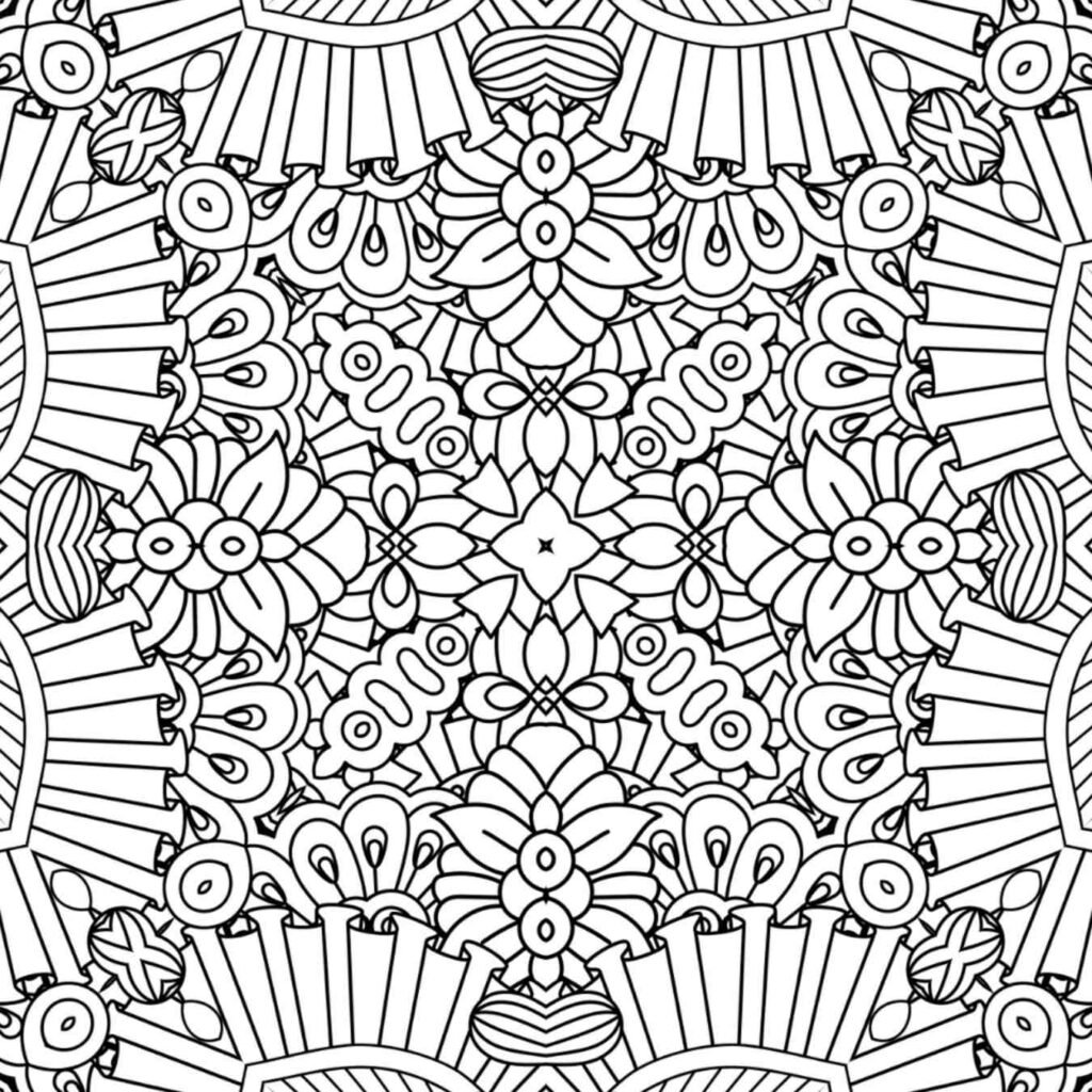 Symmetrical Floral Mandala Coloring Page for Creative Meditation