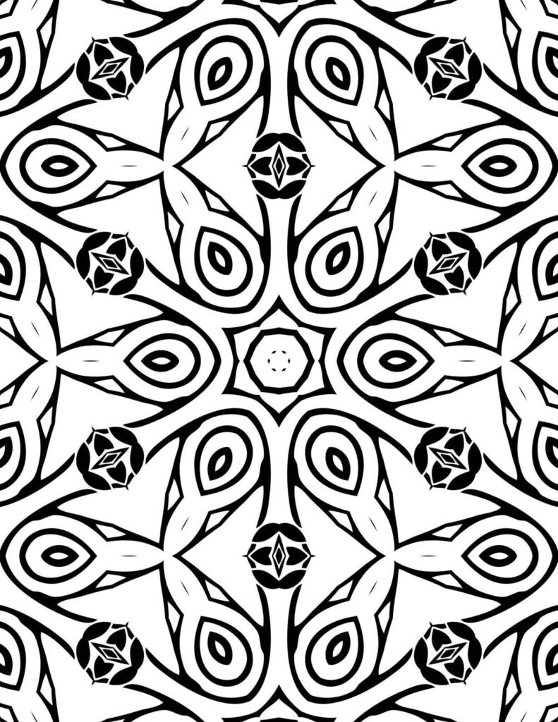 Hypnotic black and white mandala with eye-like and geometric patterns, perfect for mindful focus