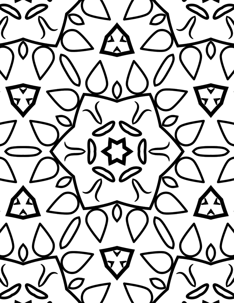 Intricate teardrop and geometric mandala design for coloring, mindfulness, and creative projects, free download