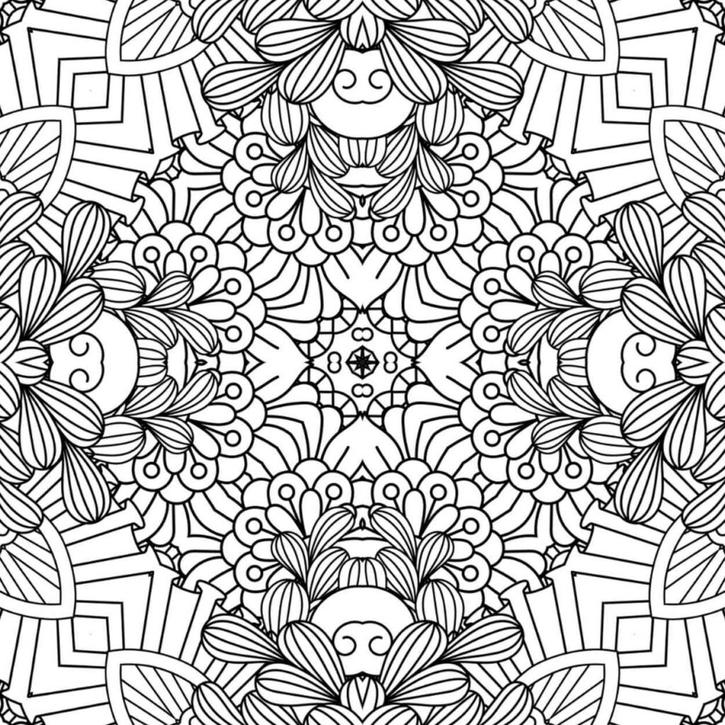 Detailed Petal and Scrollwork Mandala Coloring Page for Mindfulness