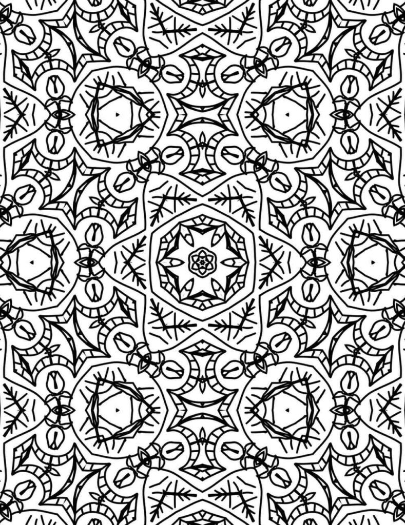 Free printable intricate floral geometric mandala for adult coloring, stress relief, and creative meditation.