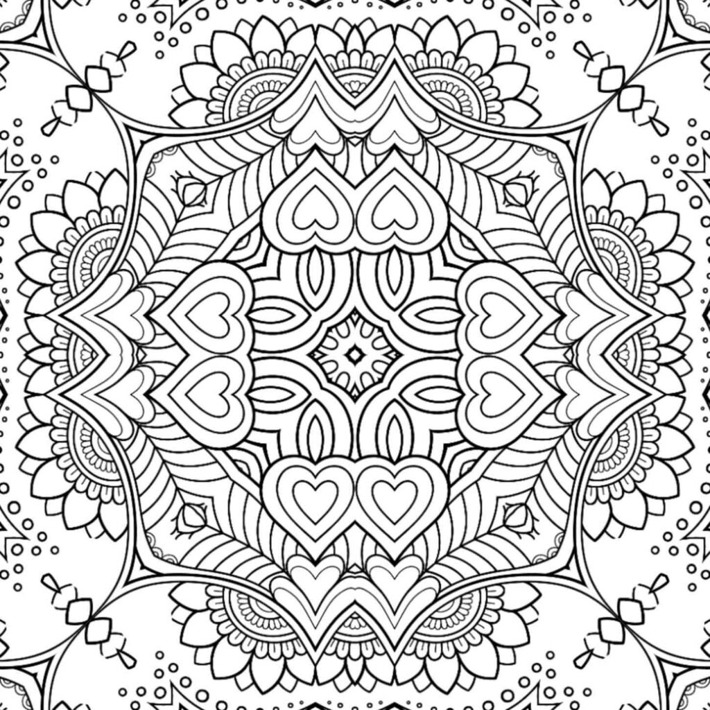 Complex sacred geometry mandala coloring page with spiritual eye motifs and detailed patterns for adults