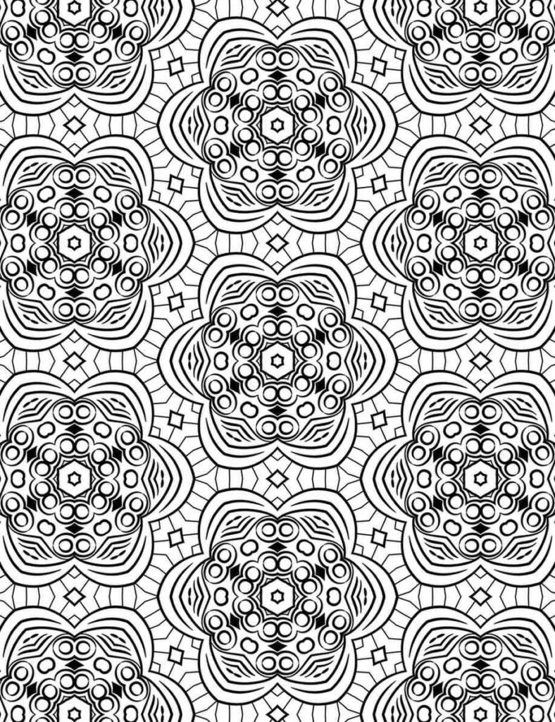 Rich layered floral and geometric mandala pattern for detailed adult coloring