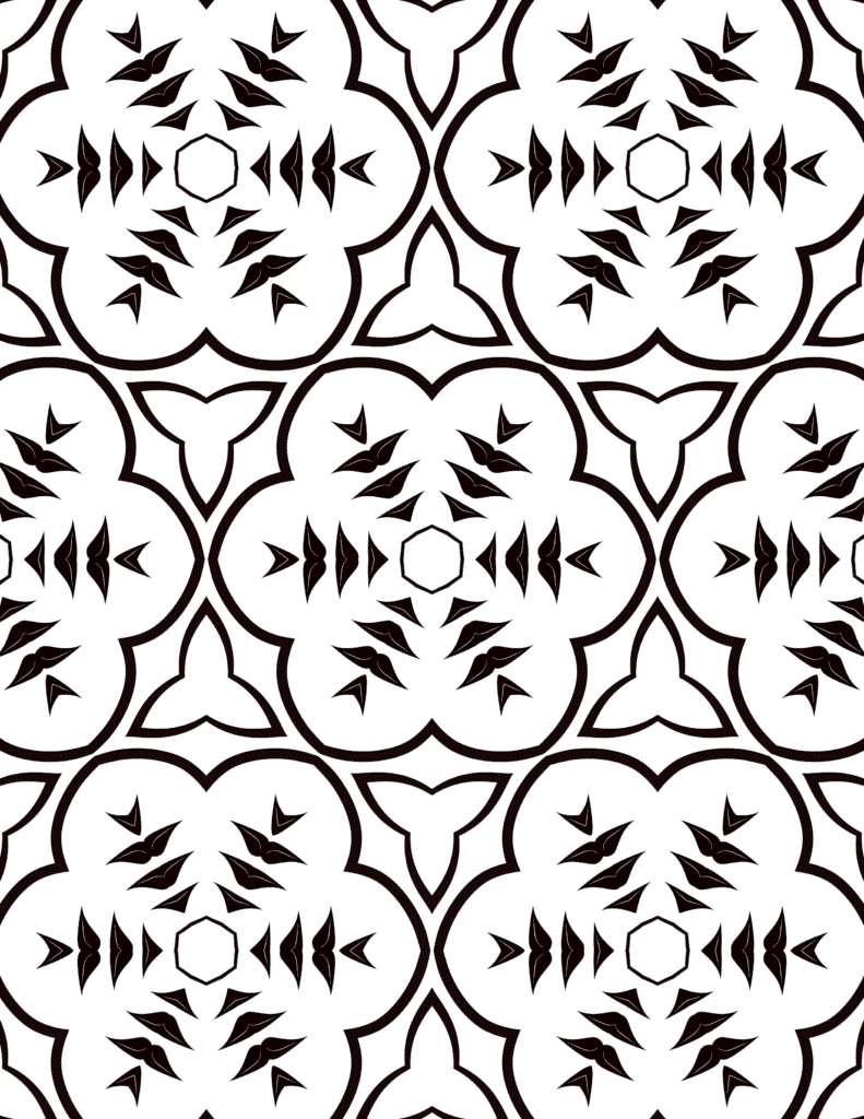 Intricate Moroccan-style geometric mandala with ornate floral outlines and intricate internal patterns, ideal for mindful coloring and creative projects, free download