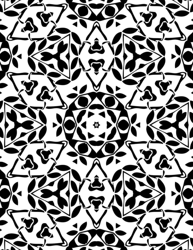 Free printable Moroccan-inspired star mandala with bold geometric patterns, abstract floral motifs, and intricate details for adults