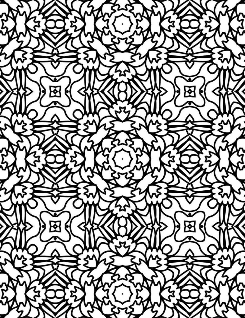 Free printable intricate mandala, abstract floral patterns, relaxation coloring page for mindfulness