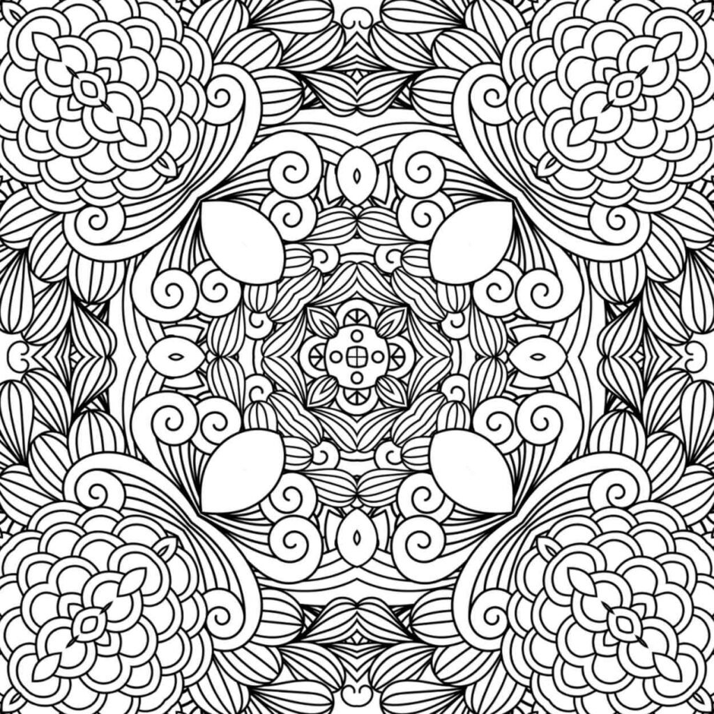 Detailed Organic Flow Mandala Coloring Page for Adults, Stress Relief Art
