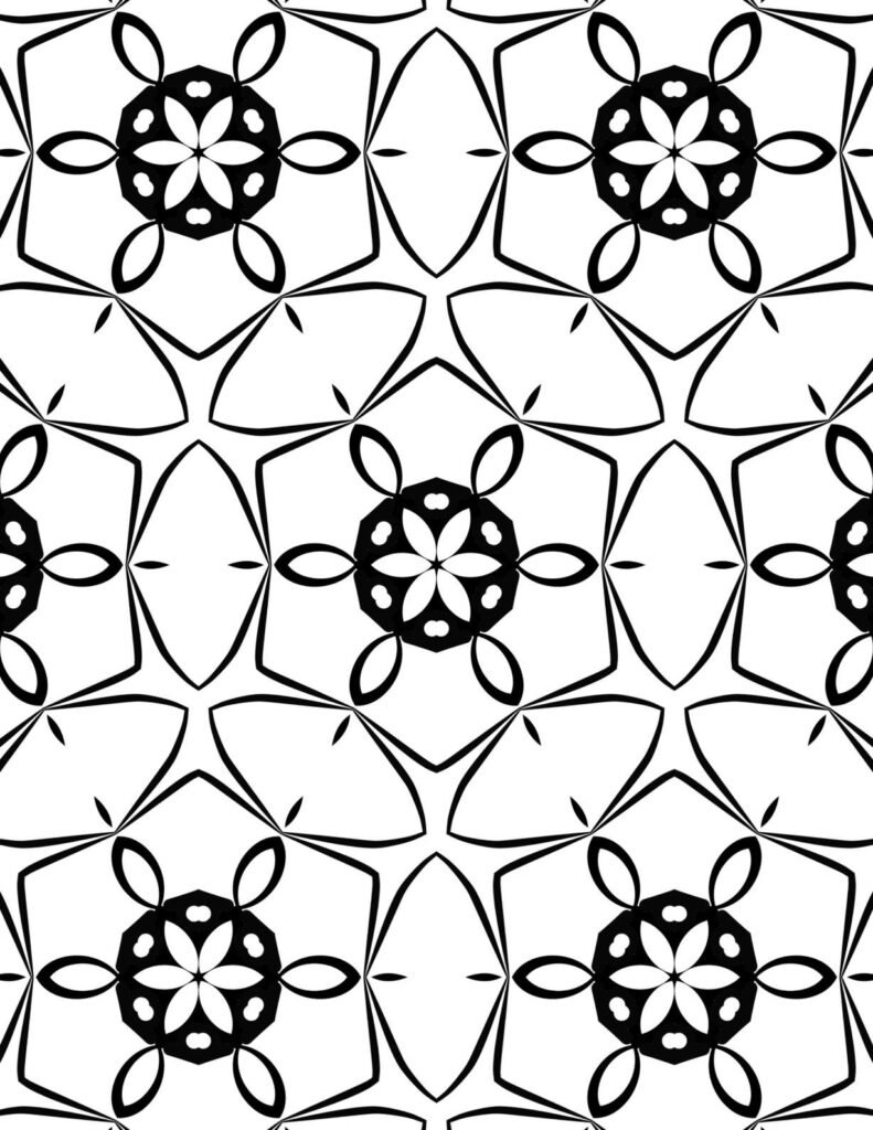 Symmetrical organic petal mandala pattern with floral motifs for artistic expression