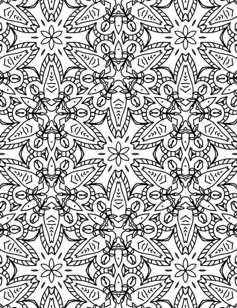 Highly detailed black and white mandala with repeating starburst and intricate arrow patterns, perfect for advanced adult coloring and artistic projects.