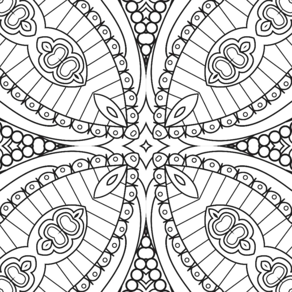 Intricate royal bloom mandala with detailed patterns, perfect for sophisticated adult coloring and mindful engagement.