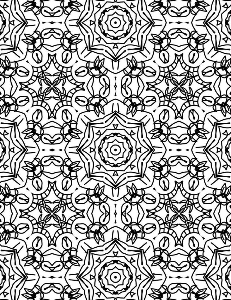 Detailed floral mandala coloring page for stress relief and creative expression