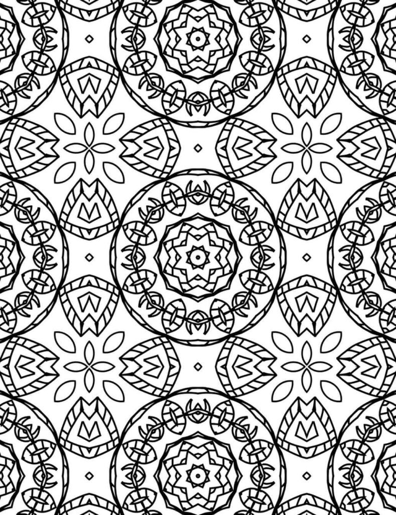 Free printable intricate mandala, floral and geometric patterns, adult coloring page for relaxation and creativity