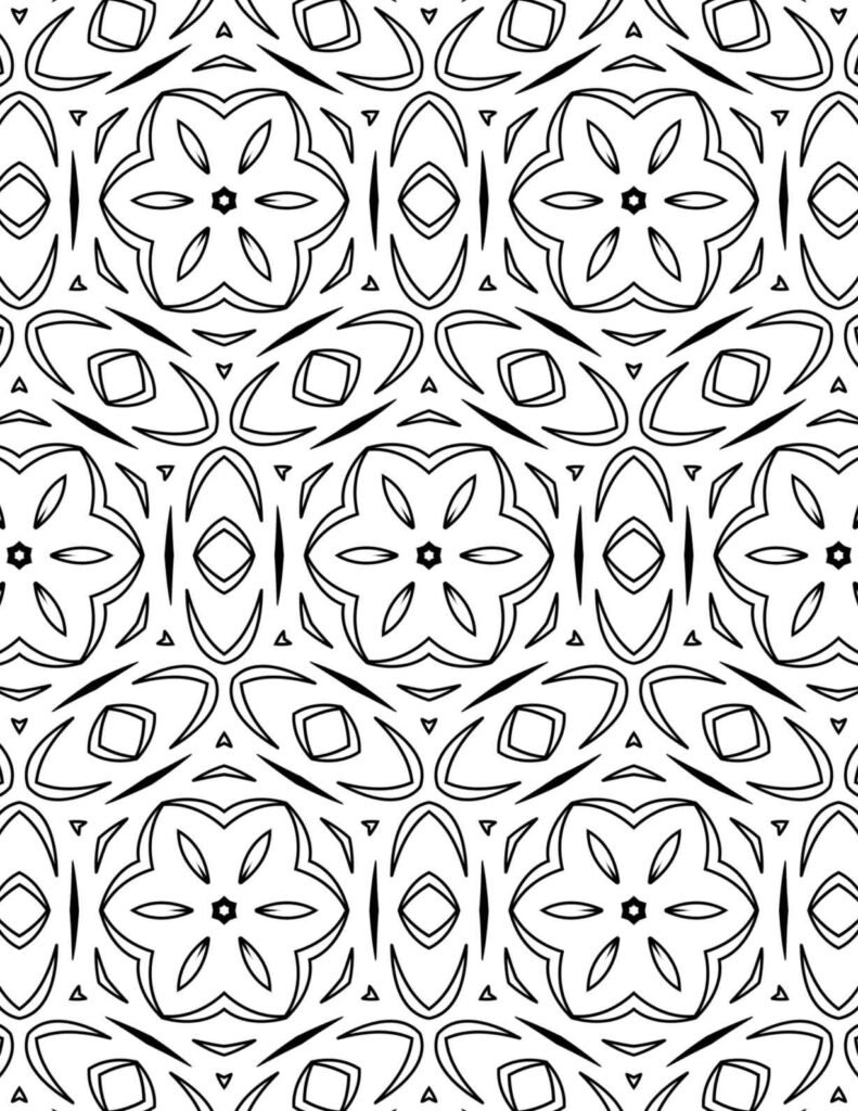 Elegant floral and geometric repeating pattern mandala for calming adult coloring