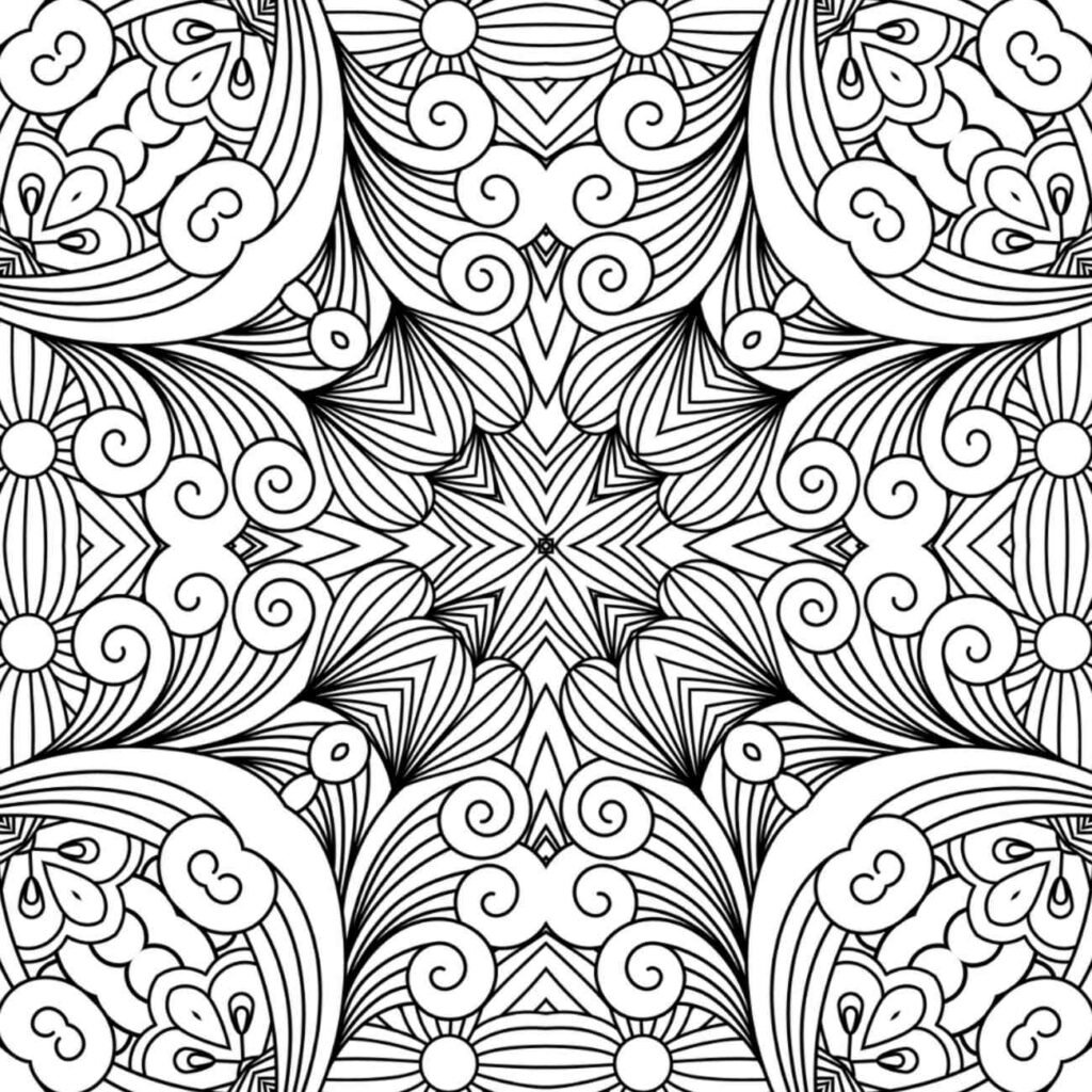 Detailed Radiant Star Mandala Coloring Page for Relaxation and Meditation
