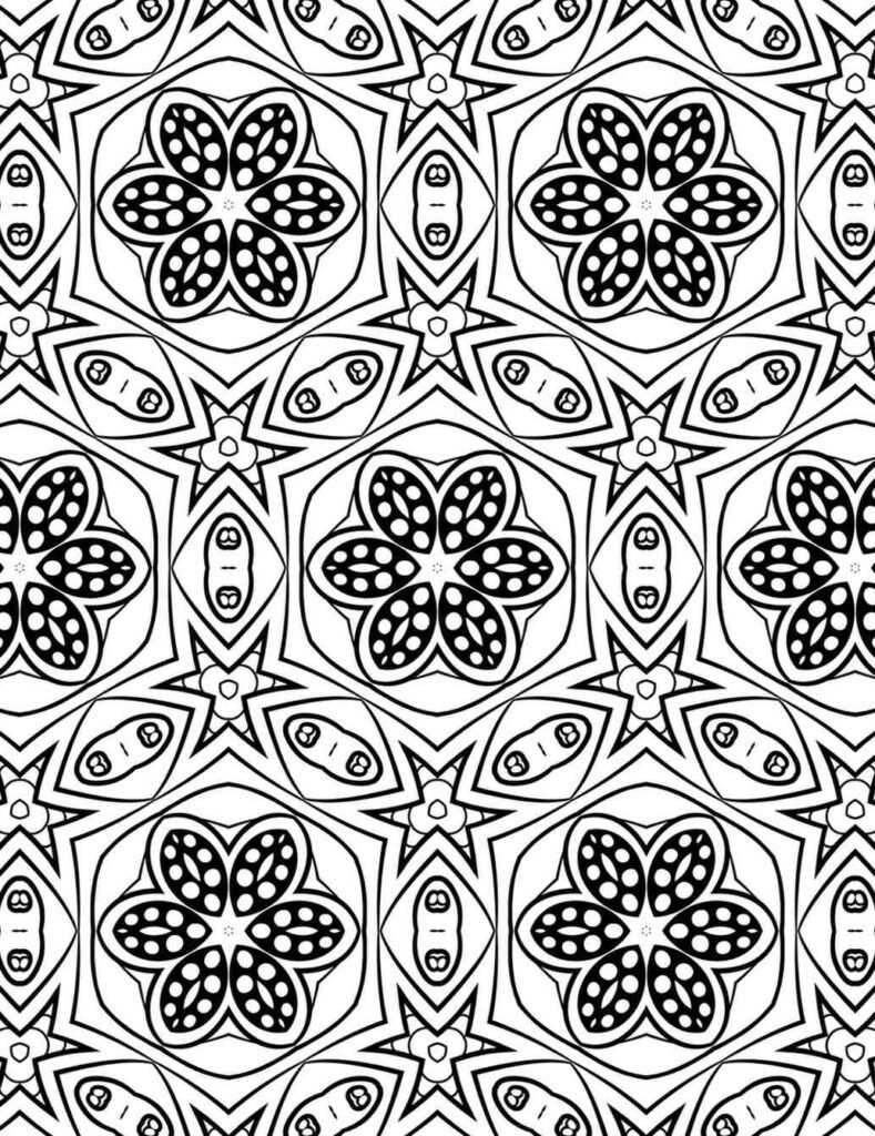Intricate dotted floral mandala pattern for mindfulness coloring and stress relief