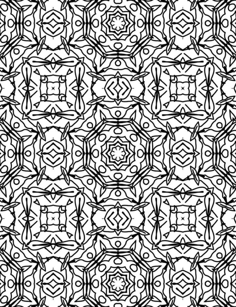 Free printable complex mandala, intricate star and geometric patterns, adult coloring page for advanced focus