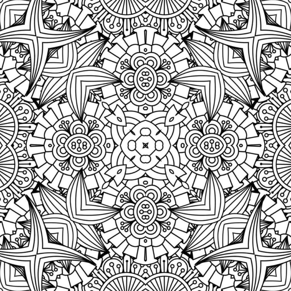 Bold Geometric Floral Mandala for Adult Coloring and Creative Expression