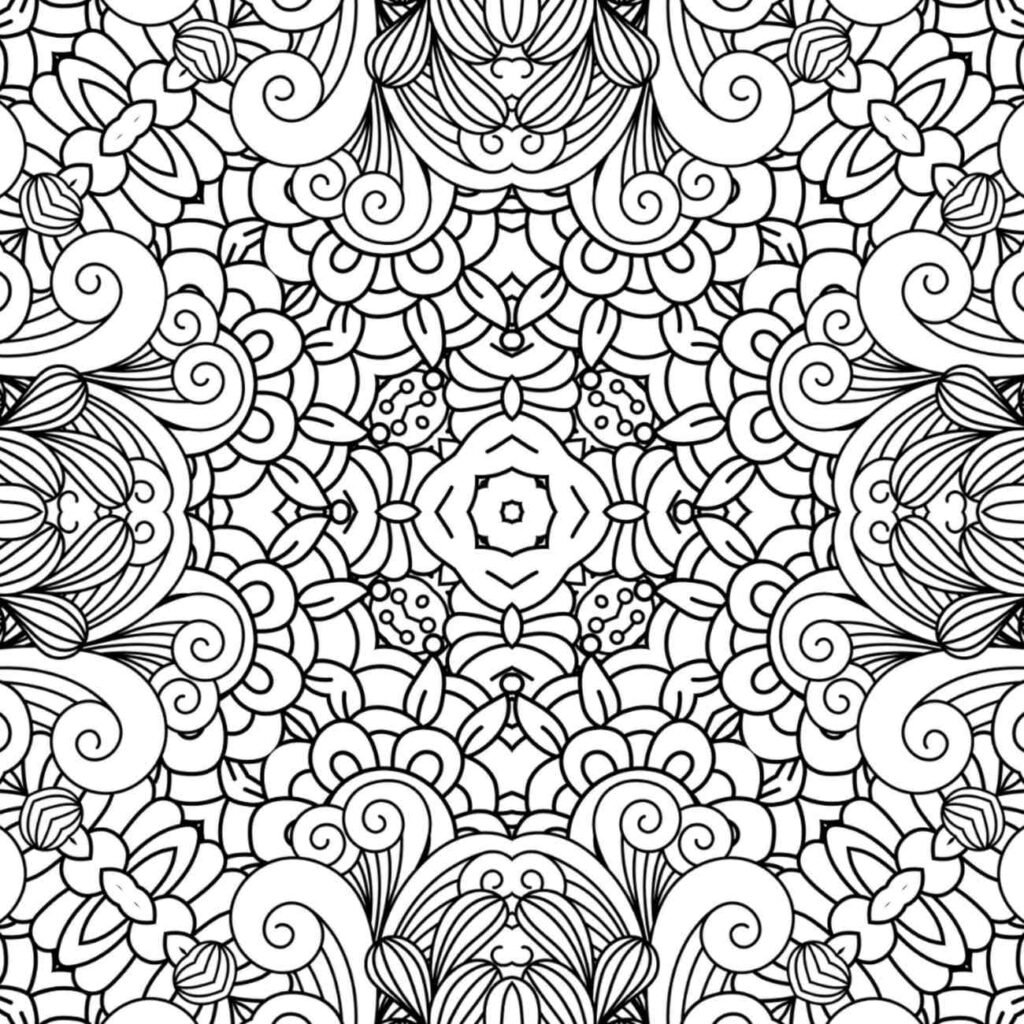 Intricate Swirling Mandala Coloring Page for Stress Relief and Meditation