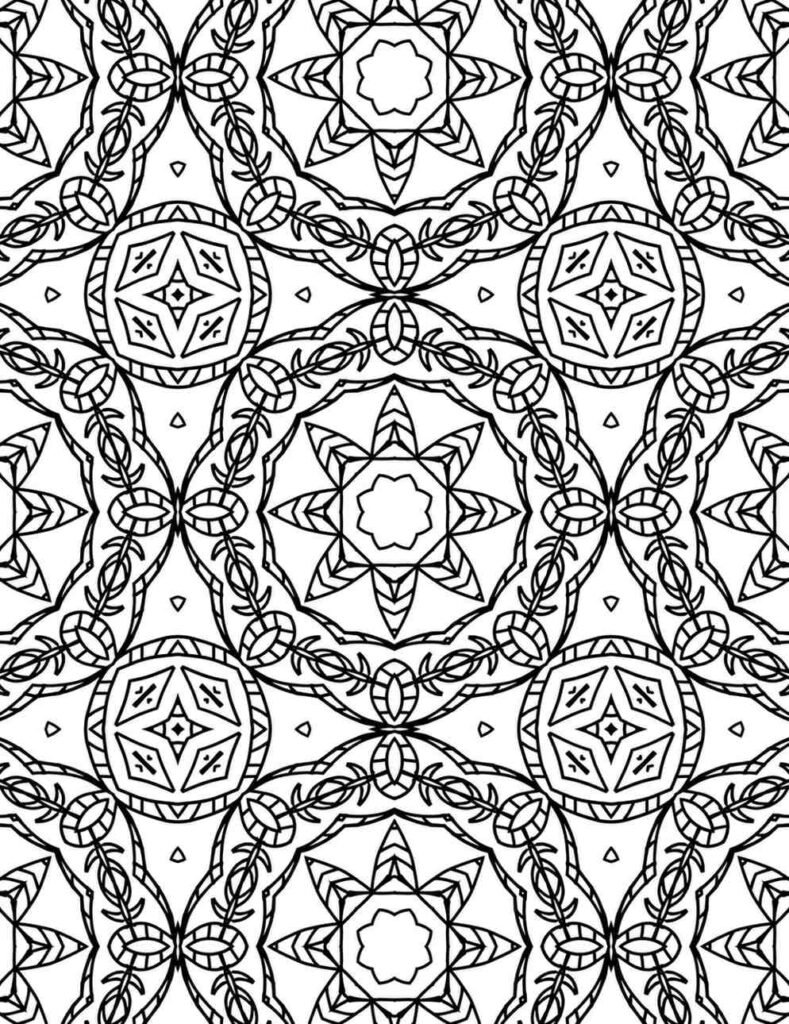 Free printable mandala design for adults, intricate floral vine patterns, relaxation coloring page