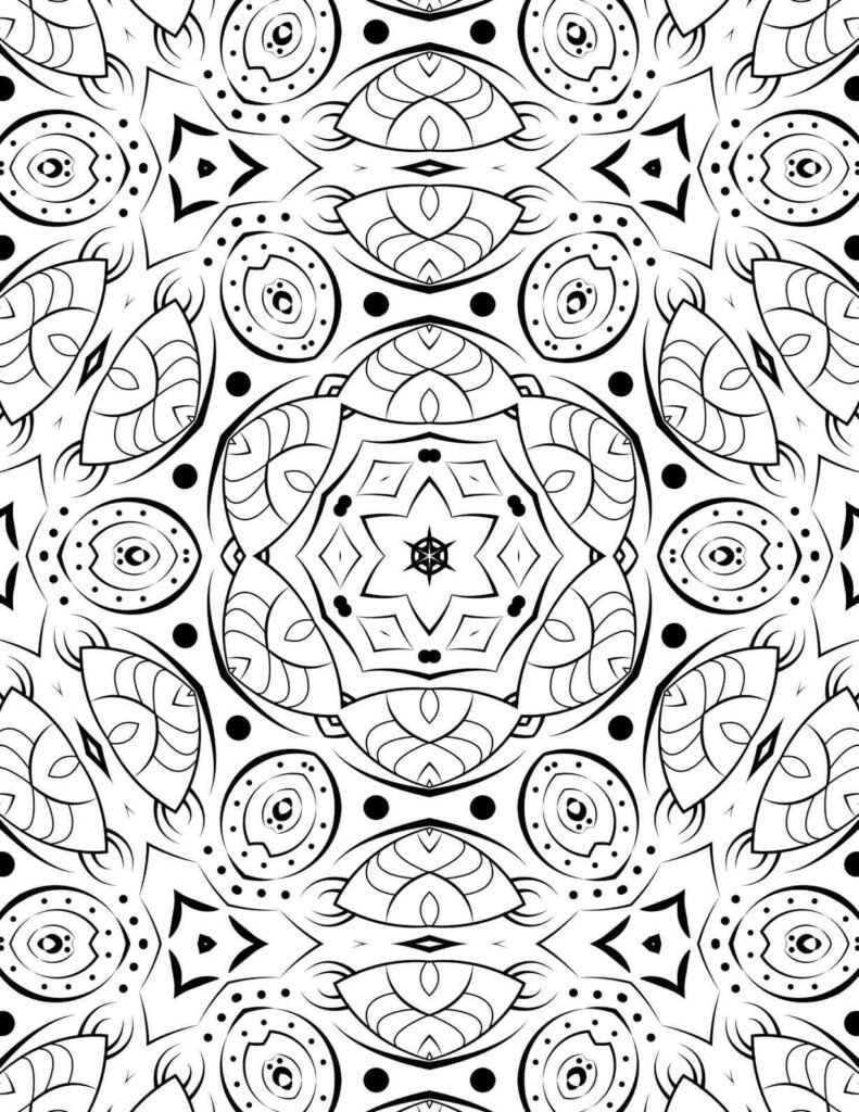 Intricate floral mandala with symmetrical patterns for relaxation and mindful coloring