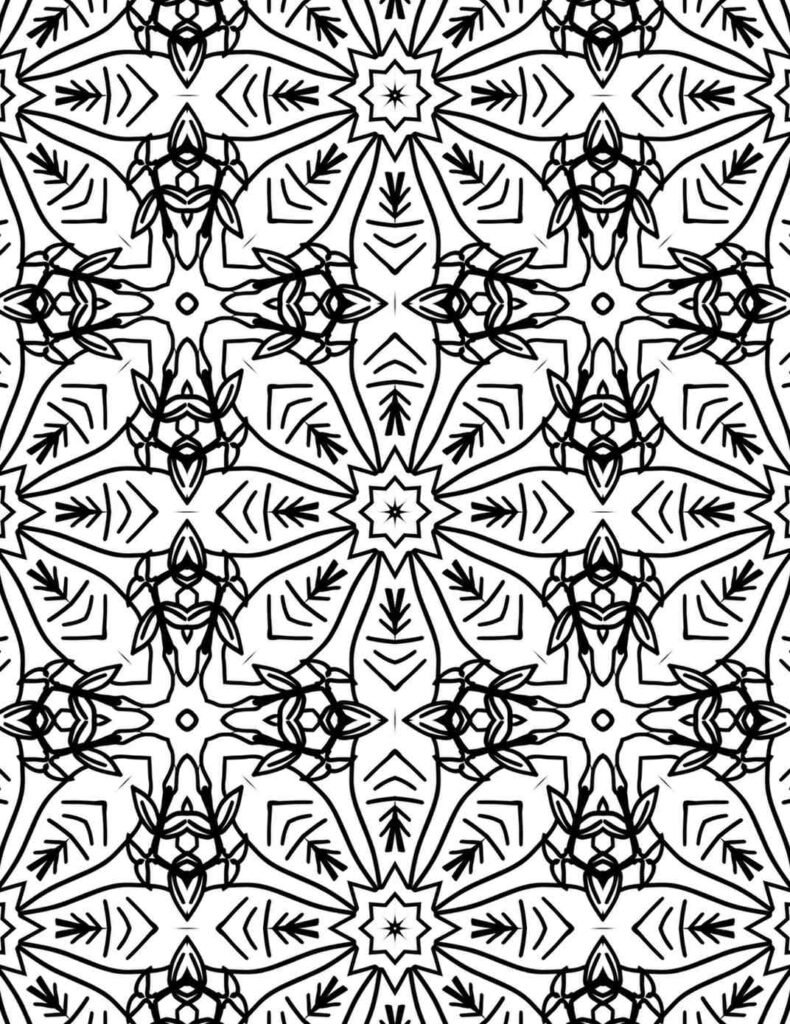 Winter Feather crystalline arrow geometric mandala for mindful adult coloring