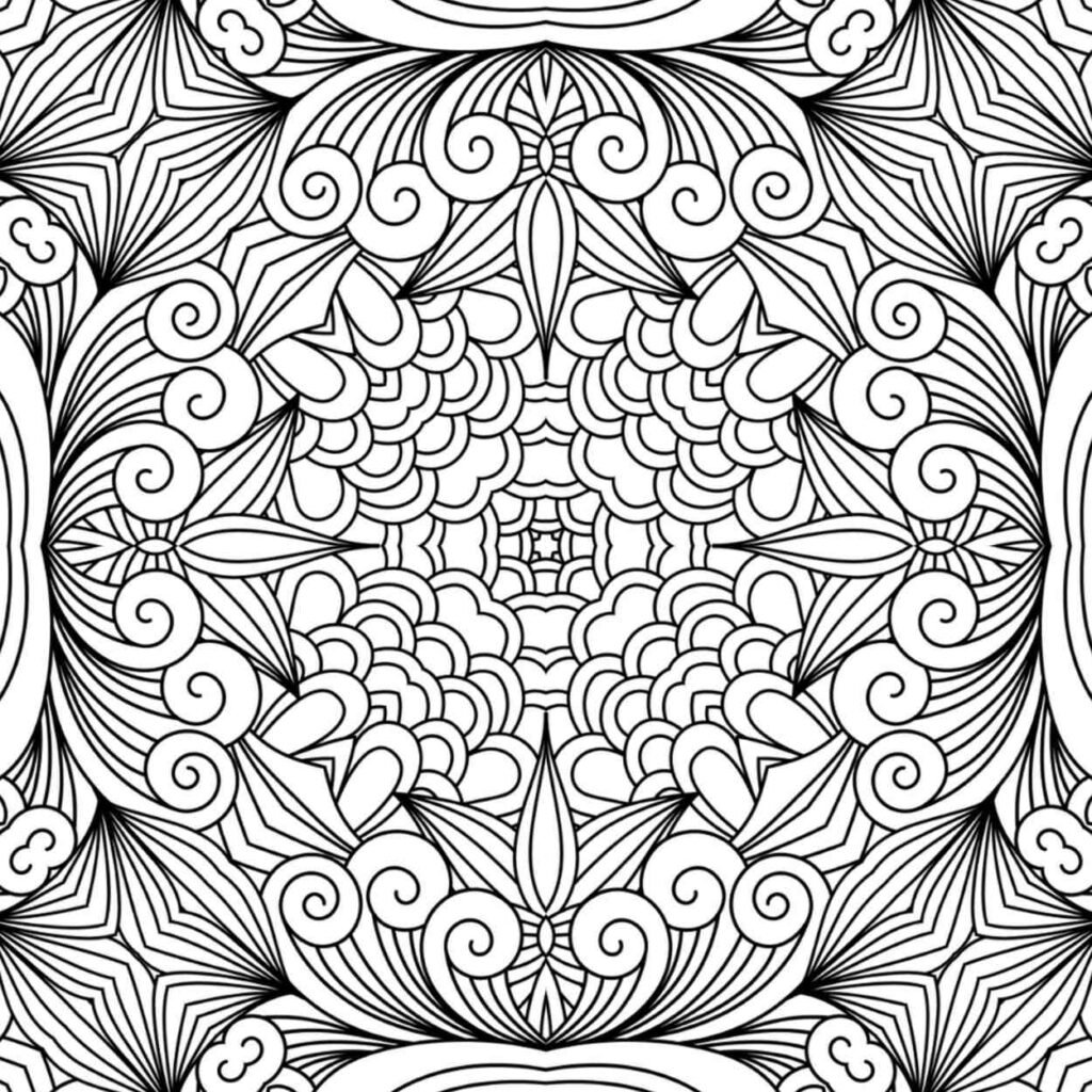 Abstract floral pattern mandala coloring page for stress relief