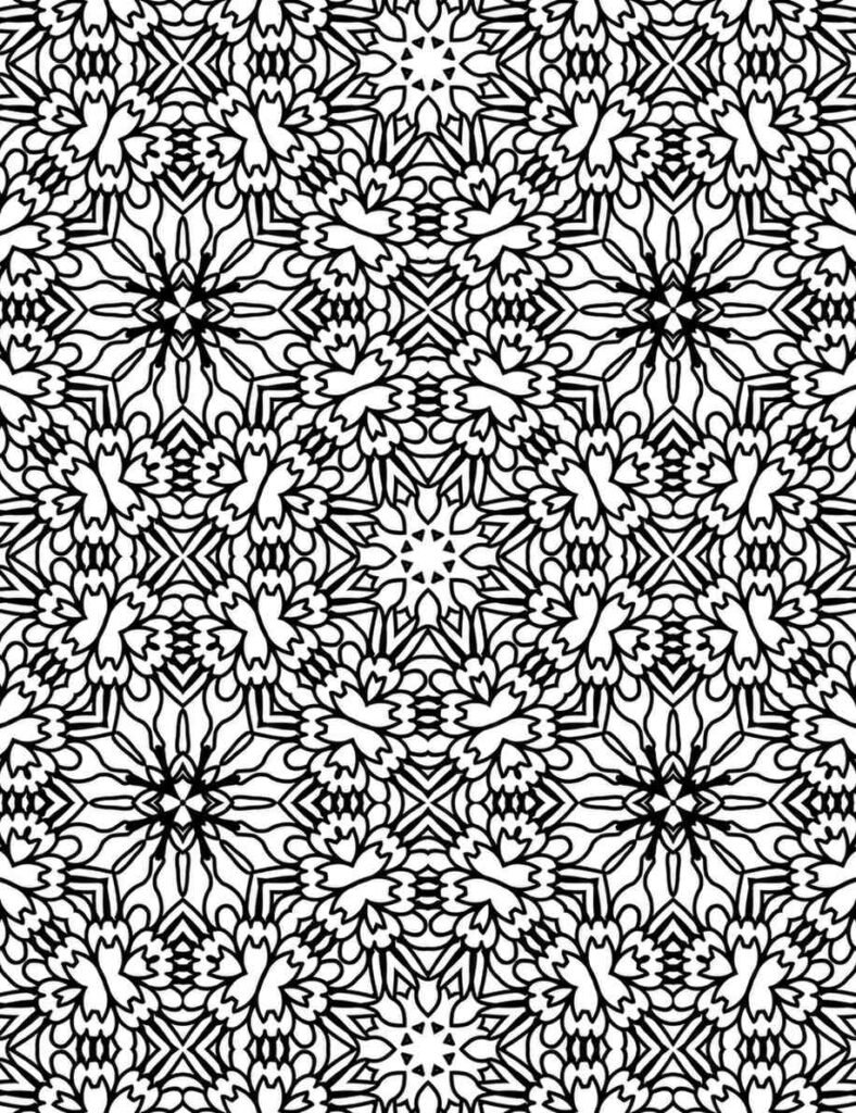 Highly detailed mandala with layered petals, blooming floral bursts, and dense symmetrical patterns in black and white