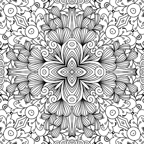 Intricate mandala design featuring blooming floral and heart-shaped elements, available as a free coloring page.