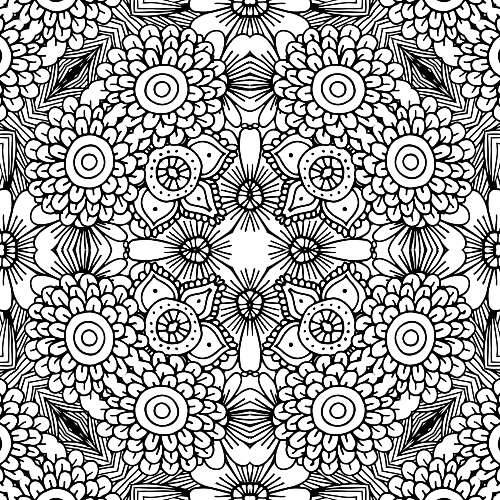 Intricate floral mandala design for coloring, featuring layered petals and delicate patterns, symbolizing growth and inner harmony.