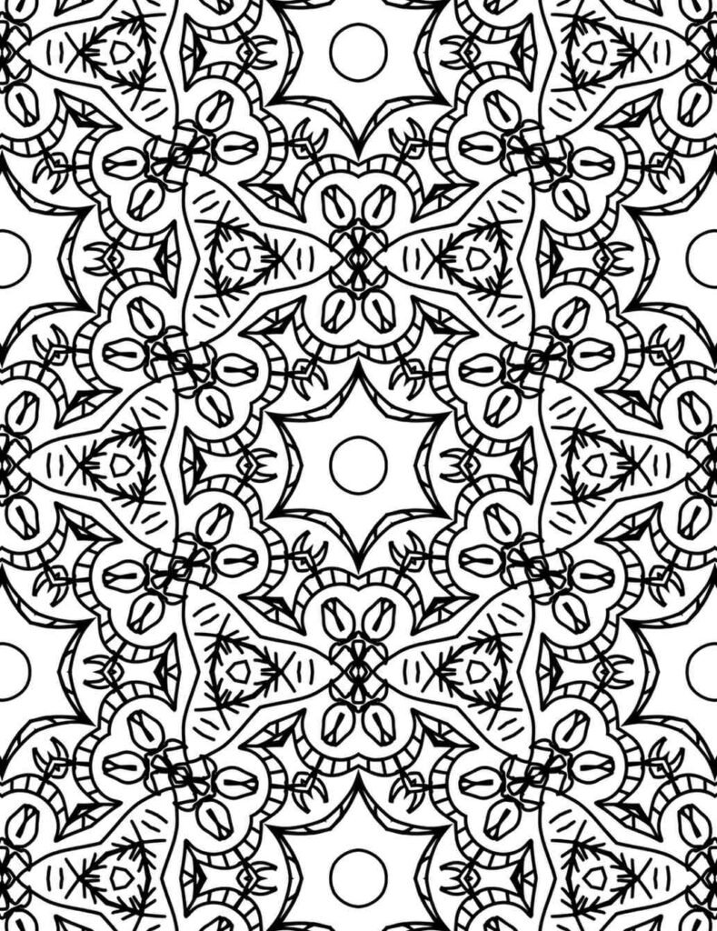 Intricate celestial bloom mandala with star and floral patterns for coloring and meditation