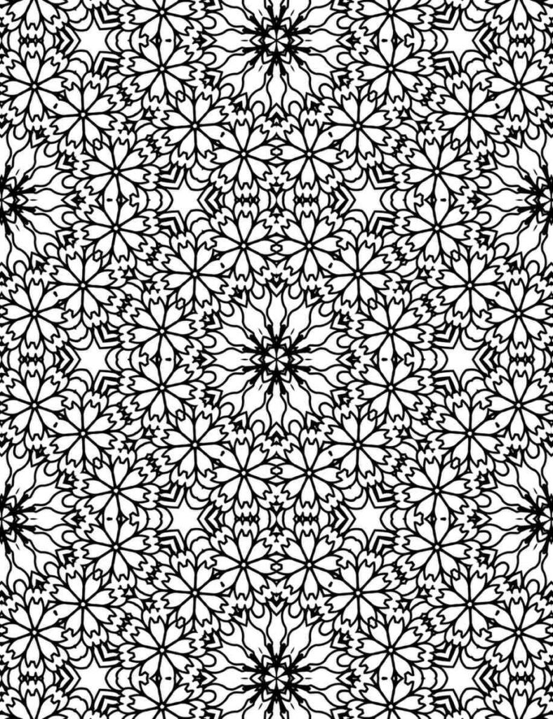 Intricate cherry blossom galaxy mandala with star and floral patterns for coloring and mindfulness