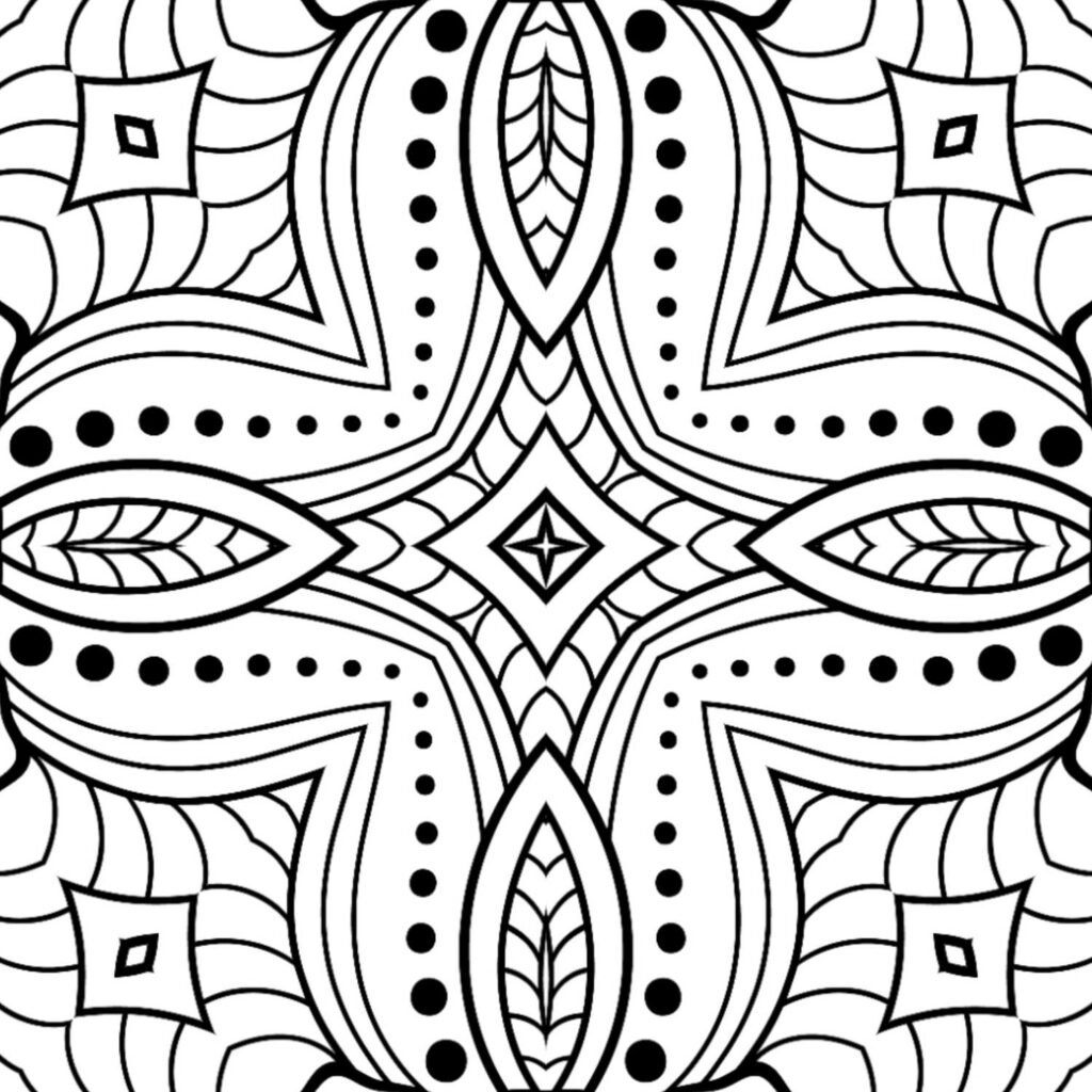 Bold petal mandala design for coloring, intricate lines, stress relief activity, free download