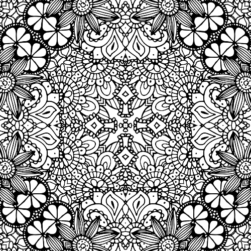 Highly detailed crystal bloom mandala coloring page with a structured geometric center and layered floral-like patterns, perfect for mindful coloring.