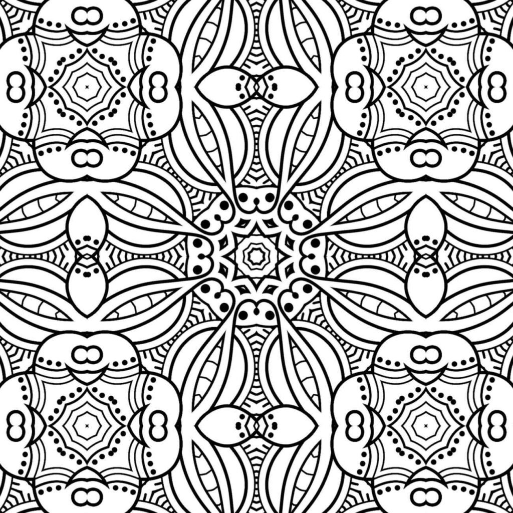 Highly detailed floral lattice mandala, intricate patterns, mindful coloring, stress relief art