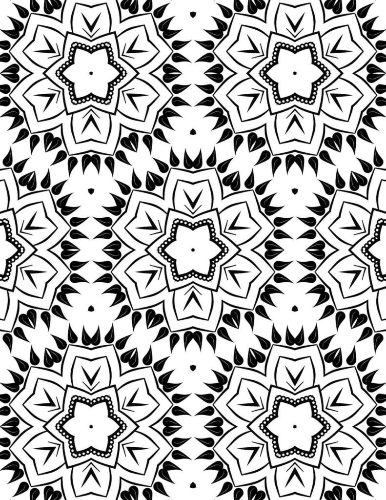 Delicate Dewdrop Blossom Mandala with floral petal patterns and dotted accents for coloring and meditation.