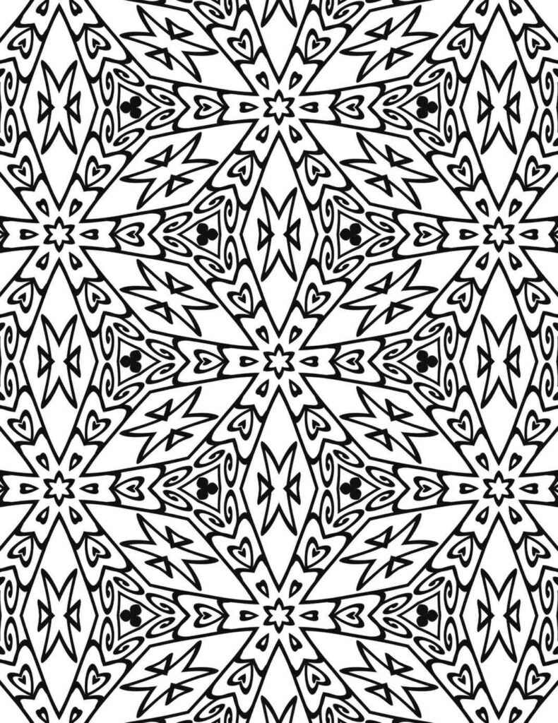 Energetic geometric starburst mandala for adult coloring and focus