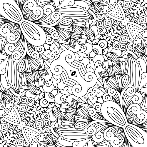 Ornate mandala design featuring interwoven vine-like patterns, swirling elements, and textured details for a captivating coloring experience.