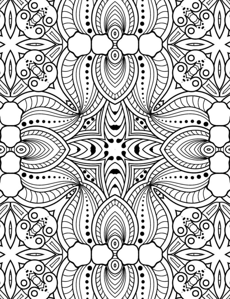 Ethereal petals mandala with ornate petal shapes and intricate swirls for coloring and mindfulness practice