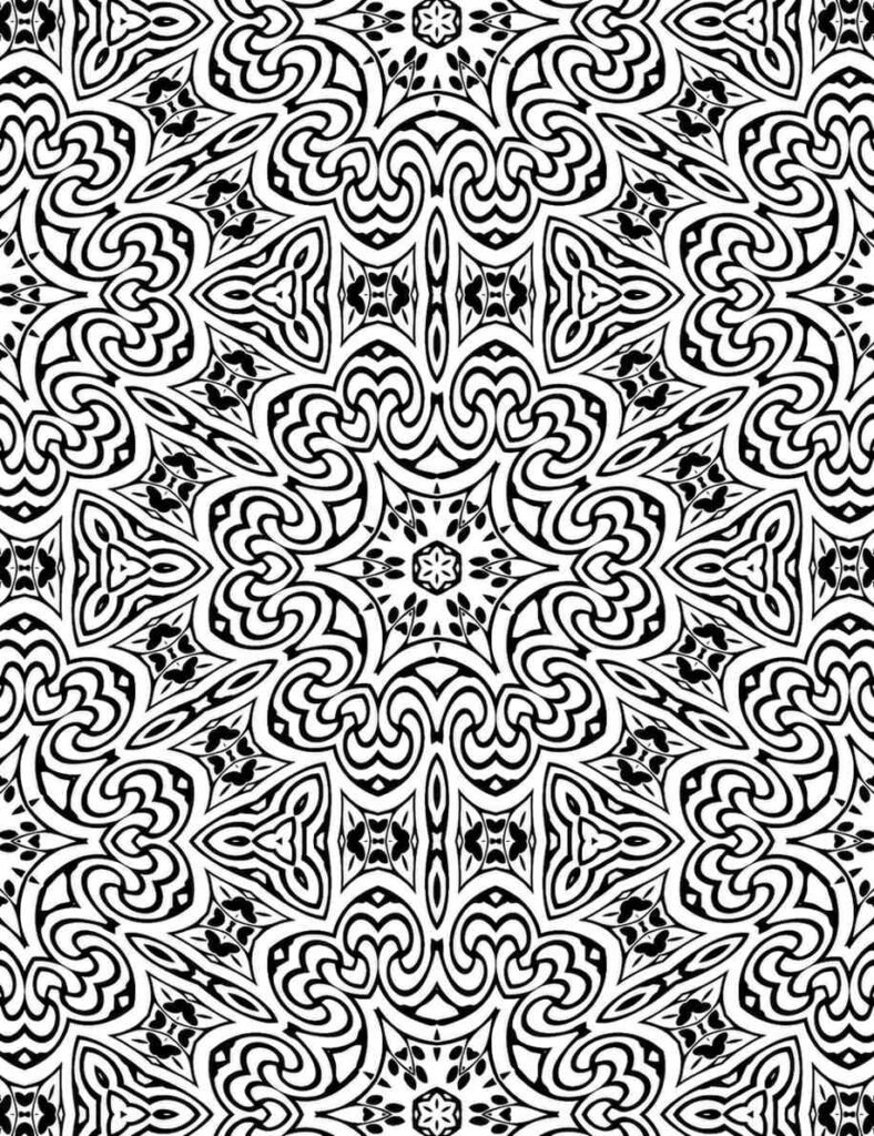 Intricate flowing vine mandala design for coloring and meditation, black and white printable art