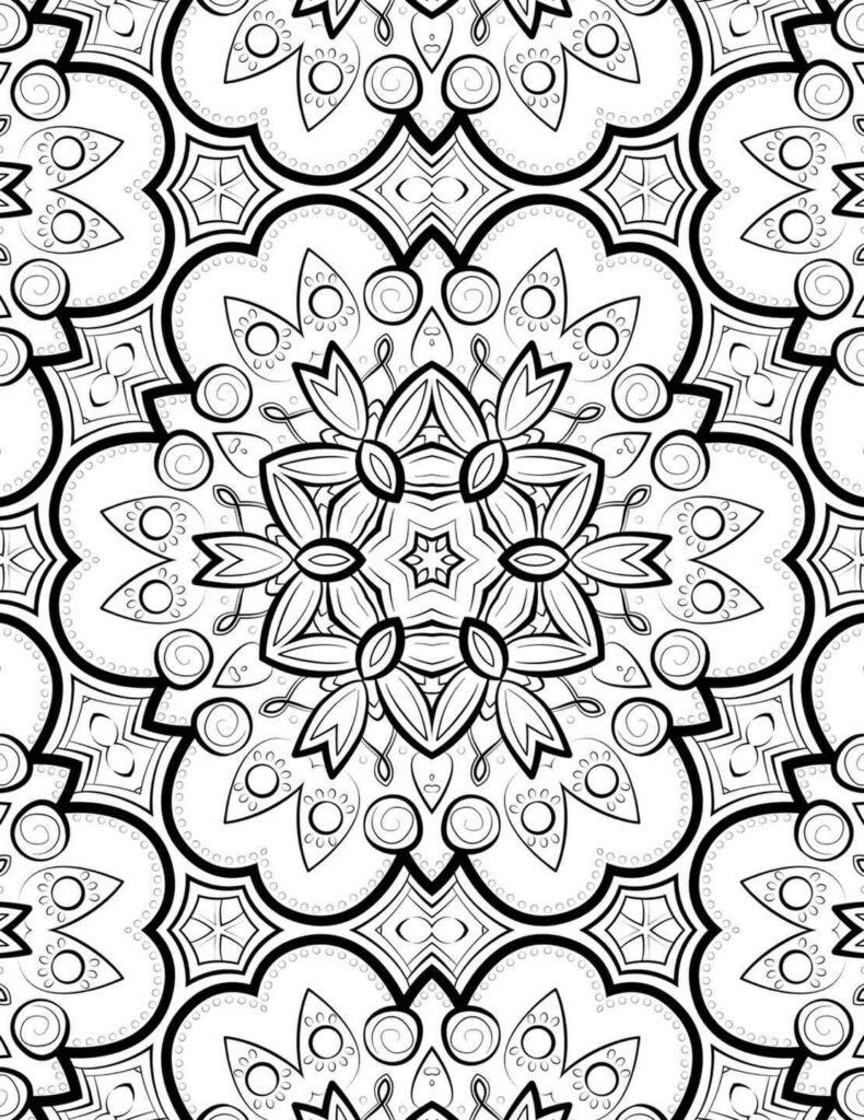 Highly detailed lotus bloom mandala pattern for adult coloring and mindfulness
