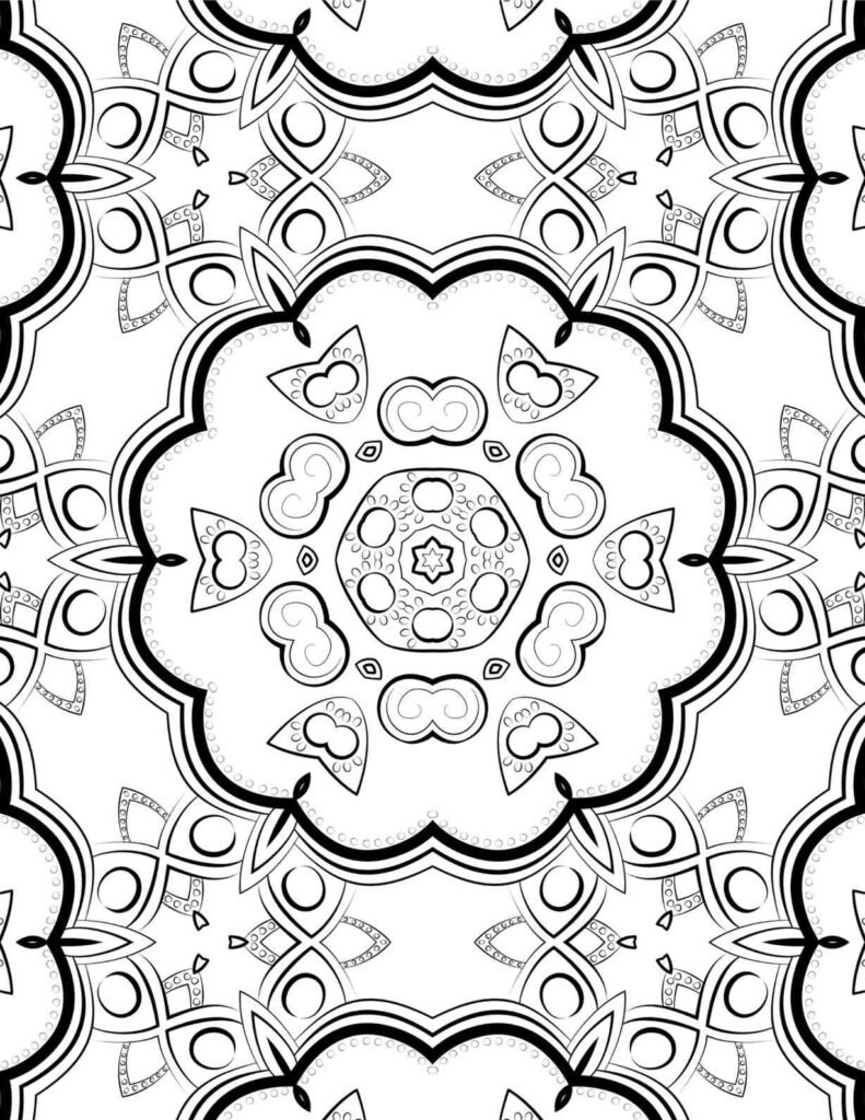 Free printable organic cloud mandala design with swirling petal-like patterns for relaxation